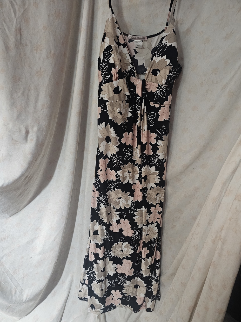 Linea Donatella Black Maxi Dress with Pink & Cream Floral Print